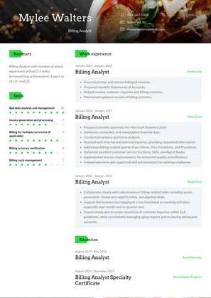 Billing Analyst Resume Sample and Template