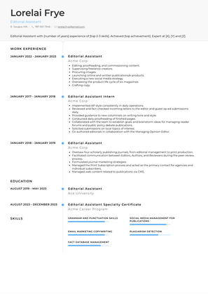 Editorial Assistant Resume Sample and Template