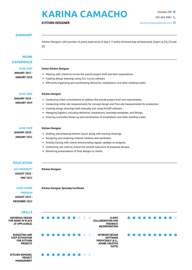 Kitchen Designer Resume Sample and Template