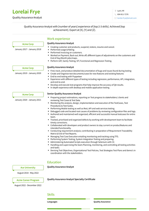 Quality Assurance Analyst Resume Sample and Template