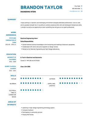 Engineering Intern CV Example and Template