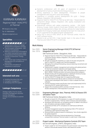 Senior Engineering Manager Hvac/Ptc &Thermal Integration Smt Resume Sample and Template