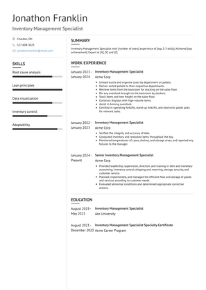 Inventory Management Specialist Resume Sample and Template