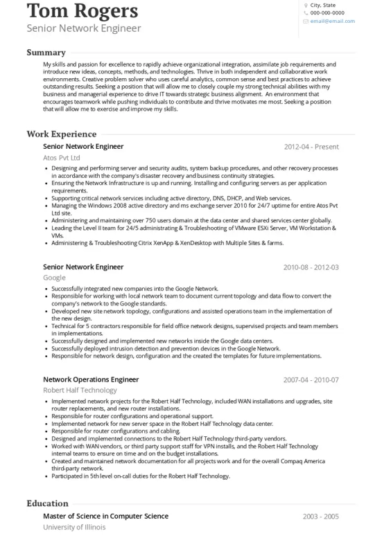Network Engineer Resume Objective Examples