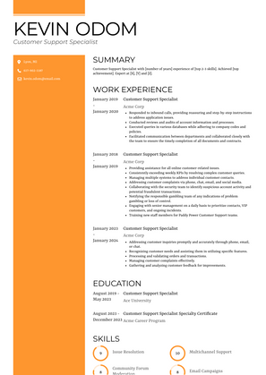 Customer Support Specialist Resume Sample and Template