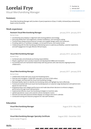 Visual Merchandising Manager Resume Sample and Template