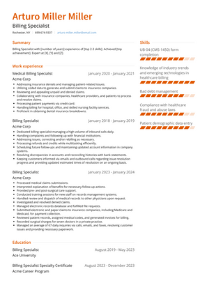 Billing Specialist Resume Sample and Template