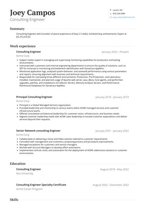 Consulting Engineer Resume Sample and Template