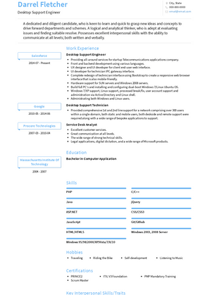 Desktop Support Engineer Resume Sample and Template