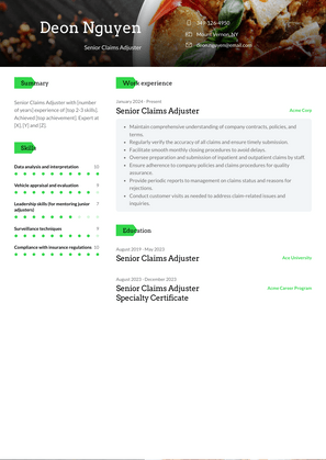 Senior Claims Adjuster Resume Sample and Template