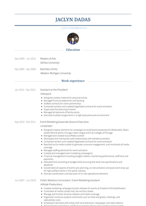 Assistant To The President Resume Sample and Template