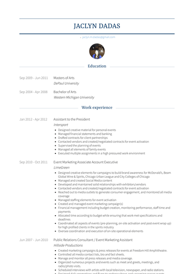 Assistant To The President Resume Sample and Template