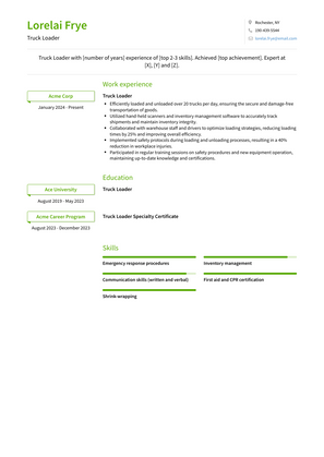 Truck Loader Resume Sample and Template