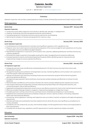 Operation Supervisor Resume Sample and Template