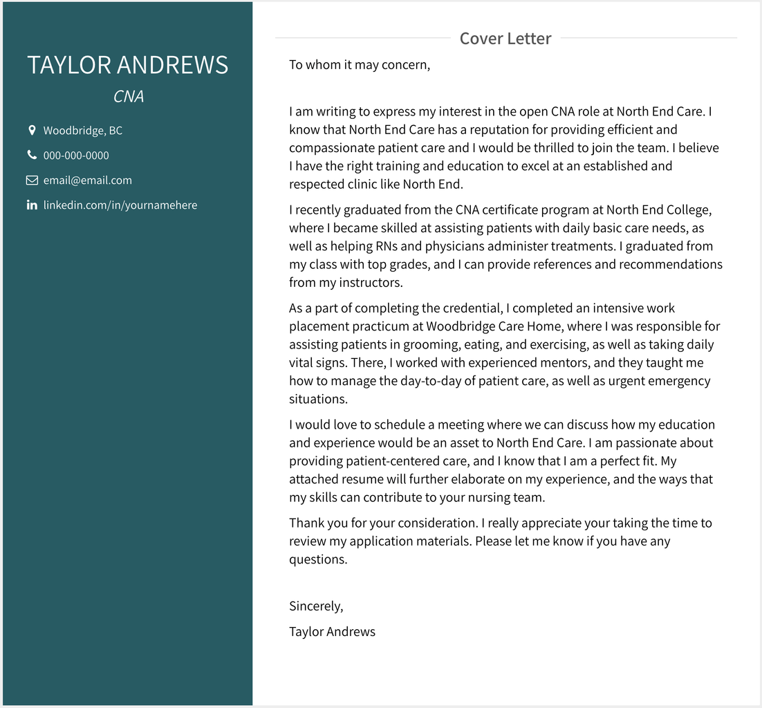 cover letter for cna job with no experience