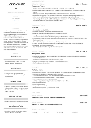 Management Trainee Resume Sample and Template