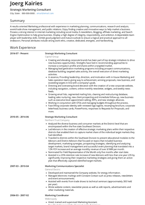 Strategic Marketing Consultant Resume Sample and Template