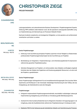 Projektmanager CV Beispiel und Vorlage