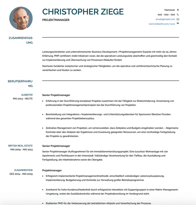 null CV Beispiel und Vorlage