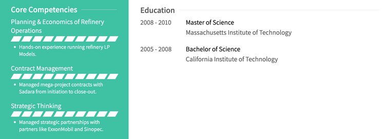 Two-column resume skills example