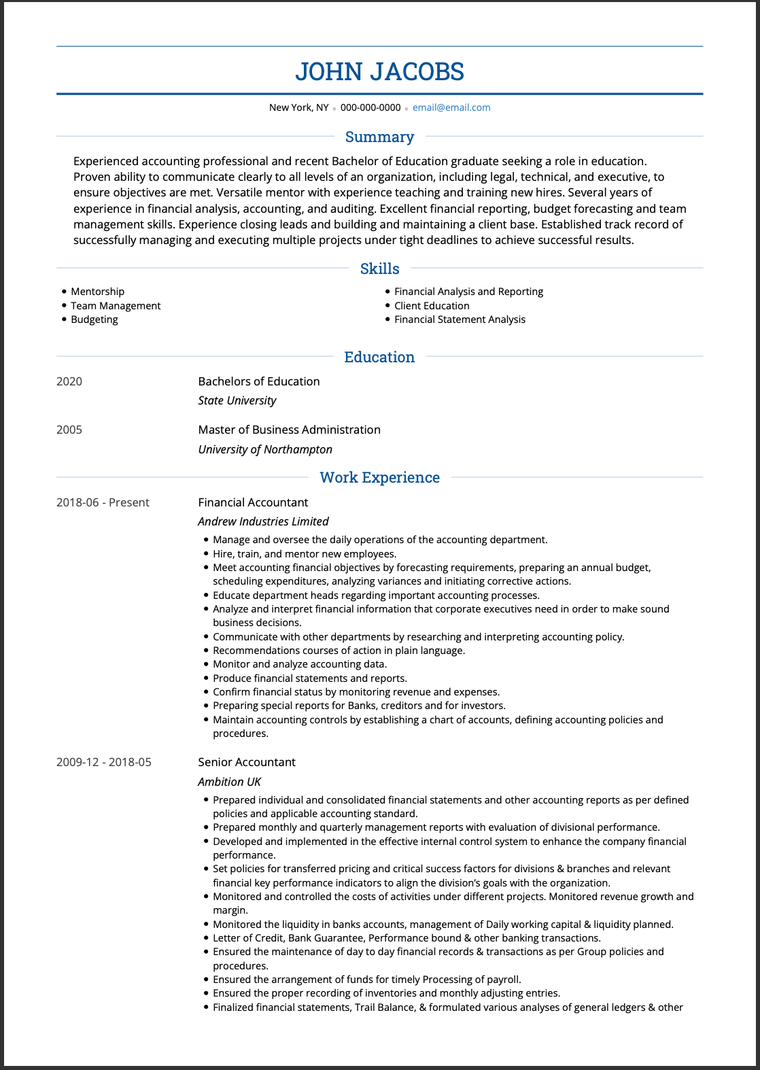 Career change resume example