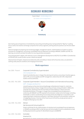 Corporate Controllership Superintendent Resume Sample and Template