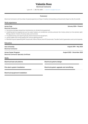 Electrical Contractor Resume Sample and Template