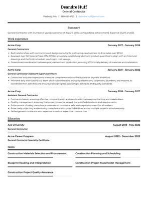 General Contractor Resume Sample and Template