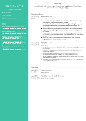 Project Scheduler Resume Sample and Template