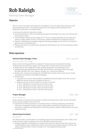 National Sales Manager, China Resume Sample and Template