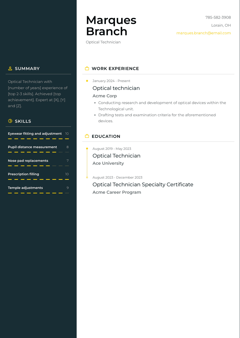 Optical Technician Resume Sample and Template