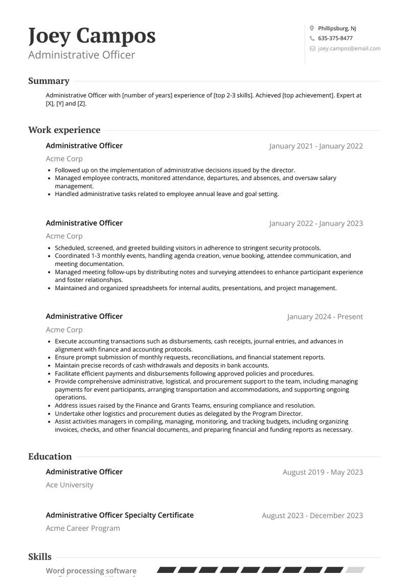 Administrative Officer Resume Sample and Template