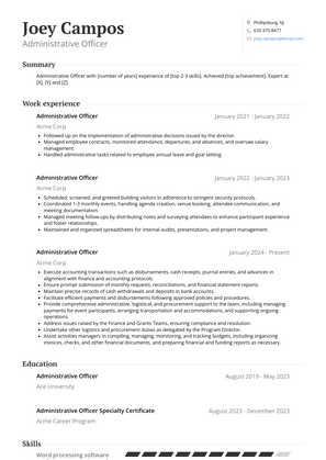 Administrative Officer Resume Sample and Template