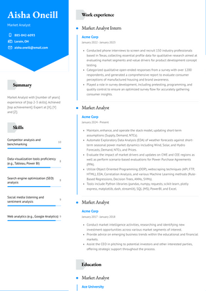 Market Analyst Resume Sample and Template
