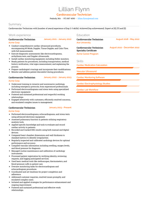 Cardiovascular Technician Resume Sample and Template