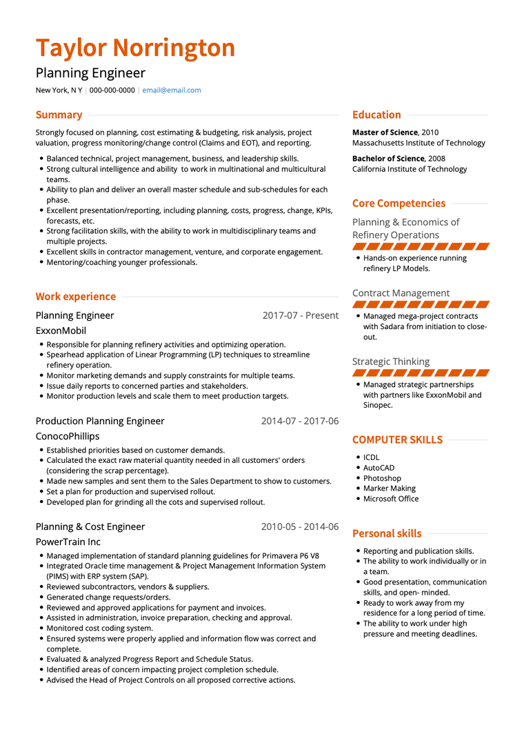 Two-column resume template example: Slate