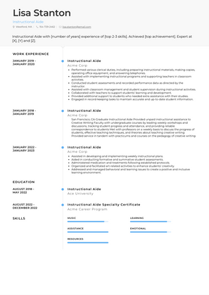 Instructional Aide Resume Sample and Template