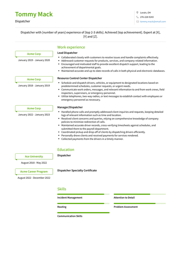 Dispatcher Resume Examples and Templates