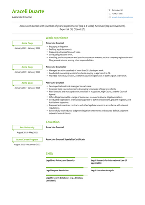 Associate Counsel Resume Sample and Template