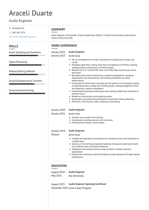 Audio Engineer Resume Sample and Template