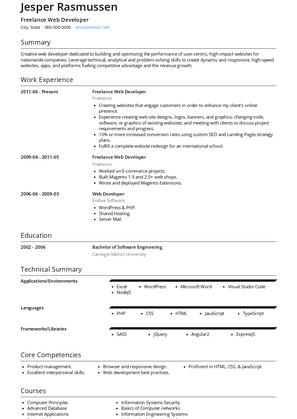 Freelance Web Developer Resume Sample and Template