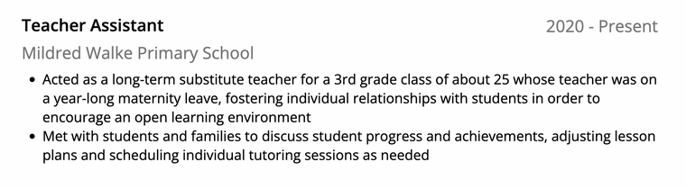 Substitute Teacher Job Description for Resume Example Three