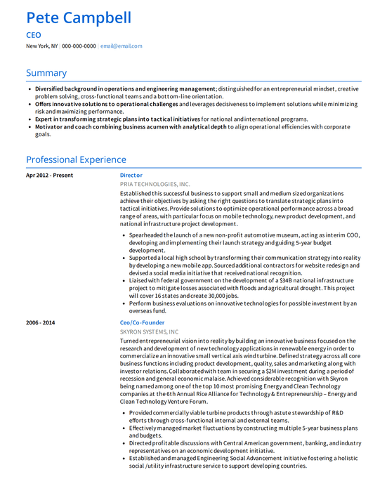VisualCV's Monaco resume template for an entry level resume