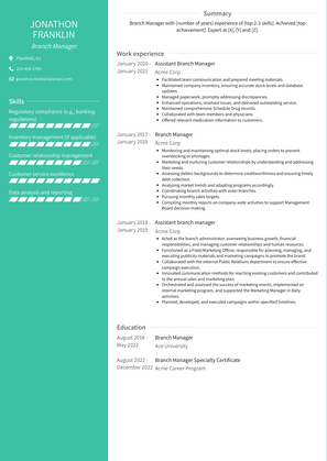 Branch Manager Resume Sample and Template
