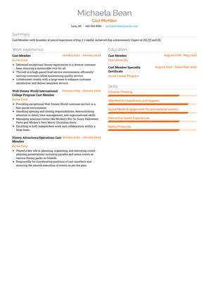 Cast Member Resume Sample and Template