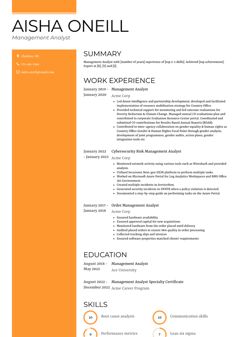 Management Analyst Resume Sample and Template
