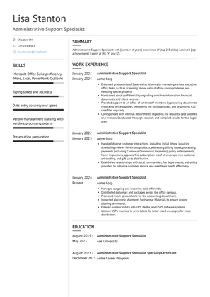 Administrative Support Specialist Resume Sample and Template