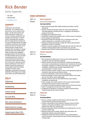 Senior Copywriter CV Example and Template