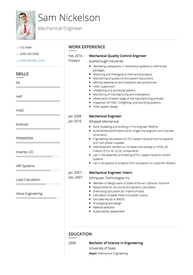 Mechanical Engineer CV Example and Template