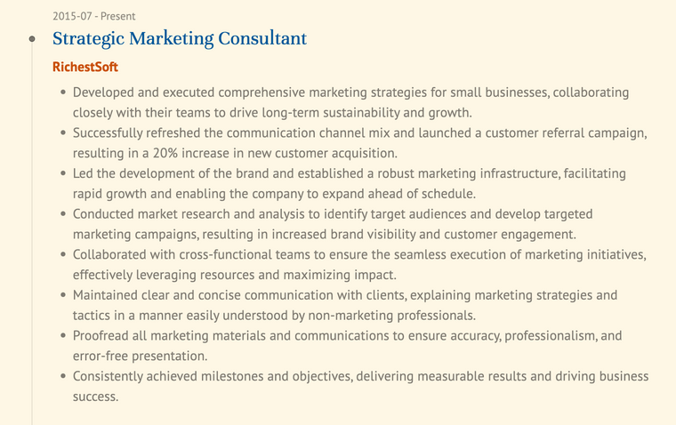 Work Experience Example: Indeed CV Maker